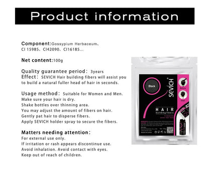 Sevich 100g Hair Fibers Refill Bag Bald Extension Hair Growth Powder Salon Professional Hair Treatment Unisex Hair Loss Products